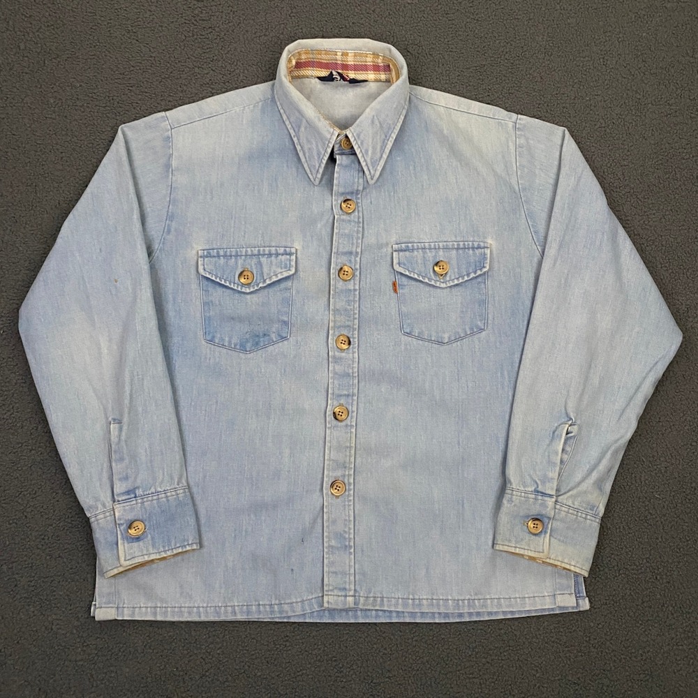 Vintage 70s Levis Denim Shirt Jacket FITS Mens Large Orange Tab Dagger Collar
